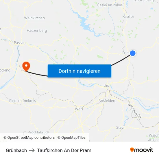 Grünbach to Taufkirchen An Der Pram map