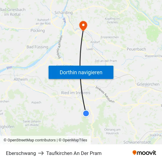 Eberschwang to Taufkirchen An Der Pram map