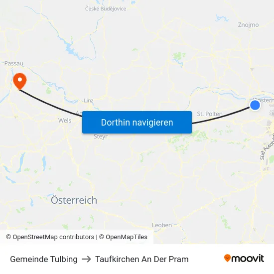 Gemeinde Tulbing to Taufkirchen An Der Pram map