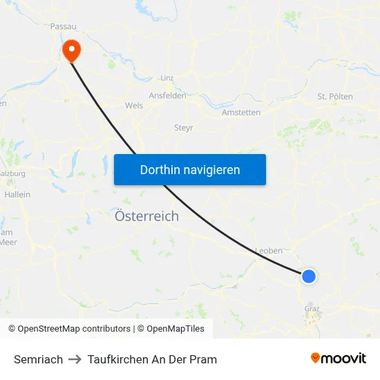 Semriach to Taufkirchen An Der Pram map
