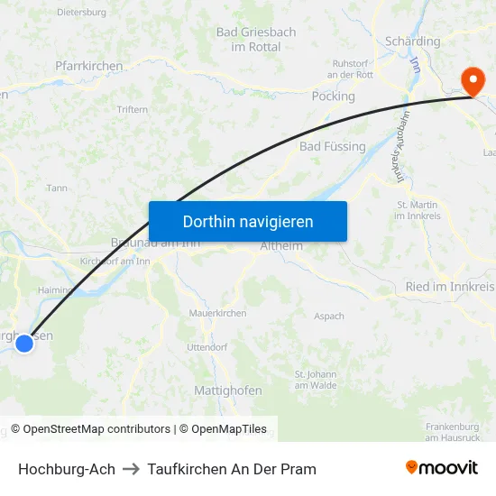 Hochburg-Ach to Taufkirchen An Der Pram map