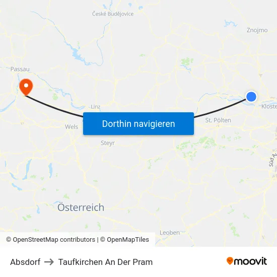 Absdorf to Taufkirchen An Der Pram map
