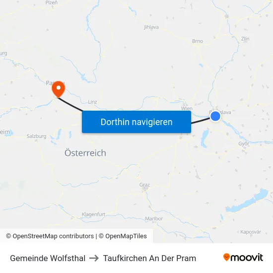 Gemeinde Wolfsthal to Taufkirchen An Der Pram map