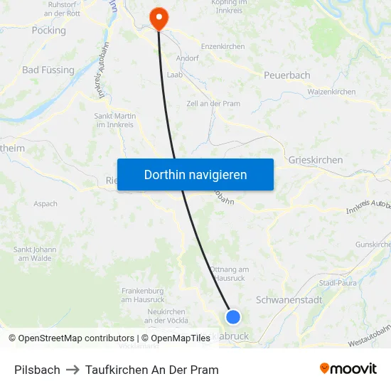 Pilsbach to Taufkirchen An Der Pram map