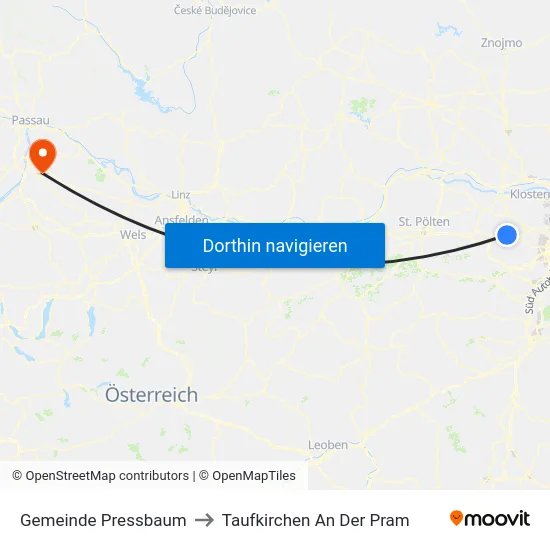 Gemeinde Pressbaum to Taufkirchen An Der Pram map