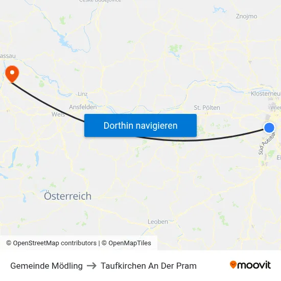 Gemeinde Mödling to Taufkirchen An Der Pram map