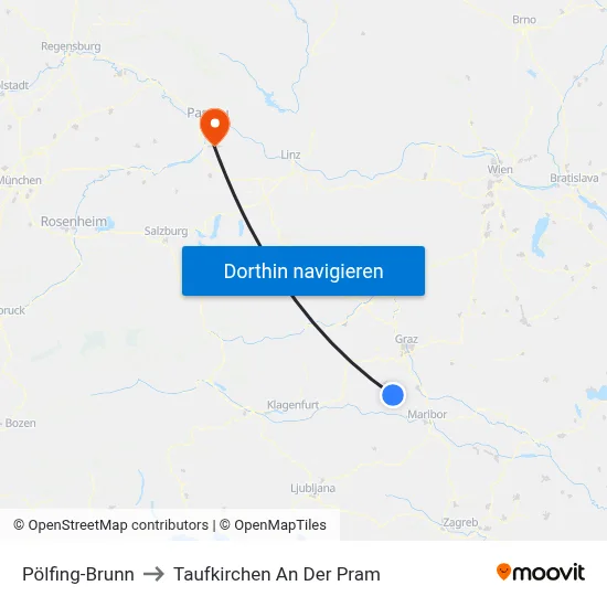 Pölfing-Brunn to Taufkirchen An Der Pram map