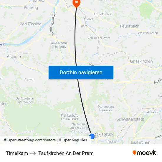 Timelkam to Taufkirchen An Der Pram map