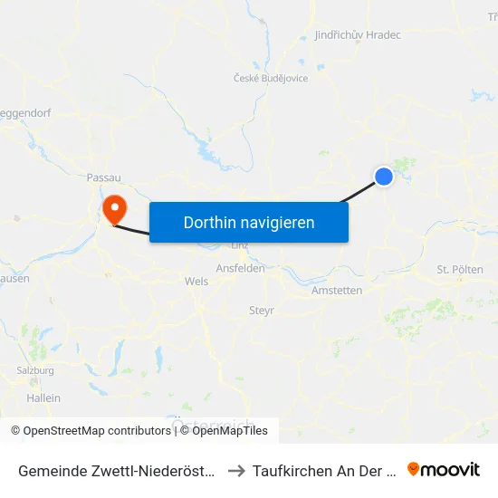 Gemeinde Zwettl-Niederösterreich to Taufkirchen An Der Pram map