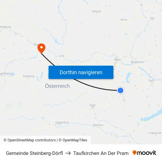 Gemeinde Steinberg-Dörfl to Taufkirchen An Der Pram map