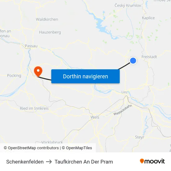 Schenkenfelden to Taufkirchen An Der Pram map