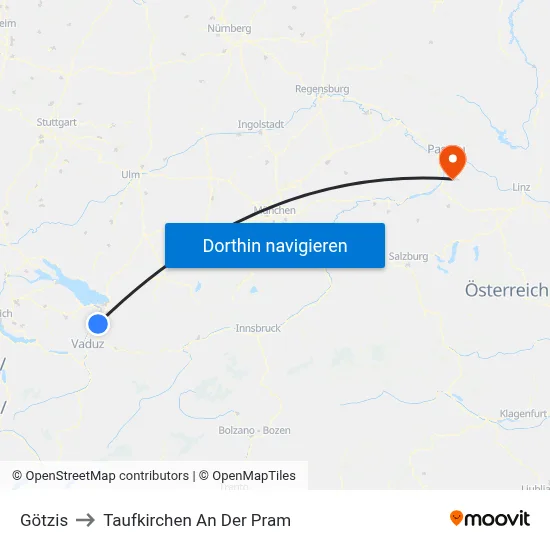 Götzis to Taufkirchen An Der Pram map