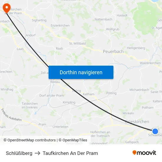 Schlüßlberg to Taufkirchen An Der Pram map