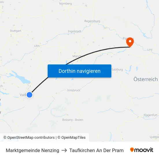 Marktgemeinde Nenzing to Taufkirchen An Der Pram map