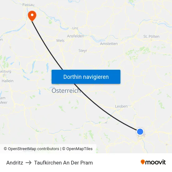 Andritz to Taufkirchen An Der Pram map