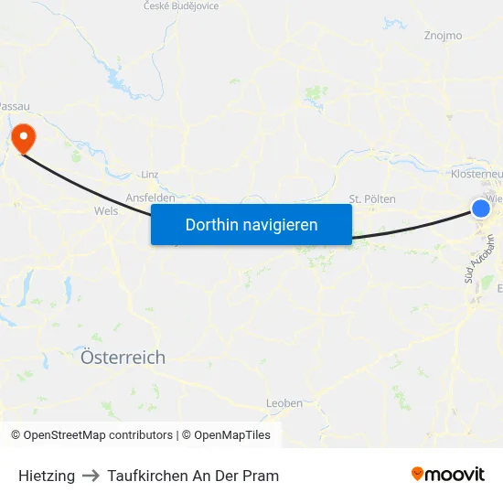 Hietzing to Taufkirchen An Der Pram map