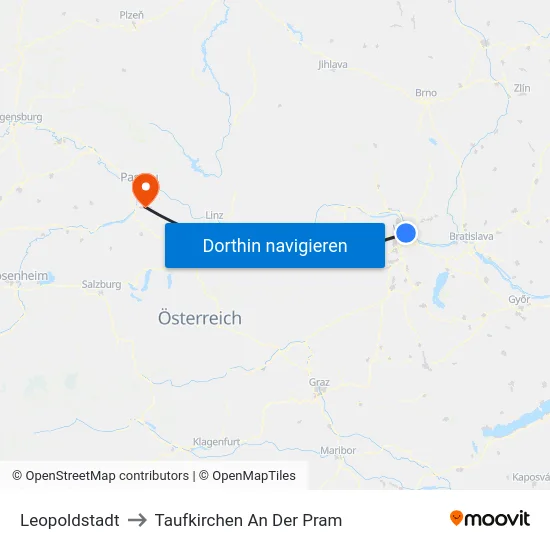 Leopoldstadt to Taufkirchen An Der Pram map