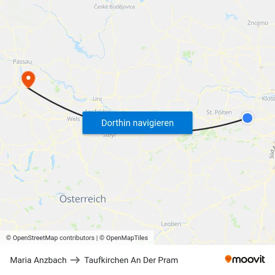 Maria Anzbach to Taufkirchen An Der Pram map