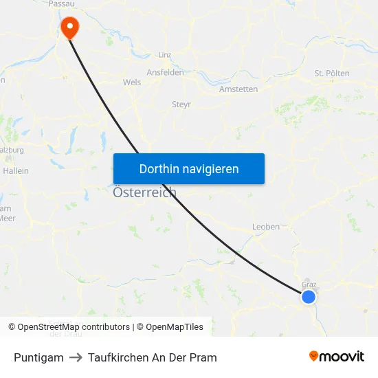 Puntigam to Taufkirchen An Der Pram map