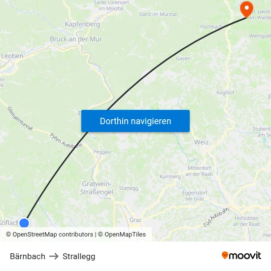 Bärnbach to Strallegg map