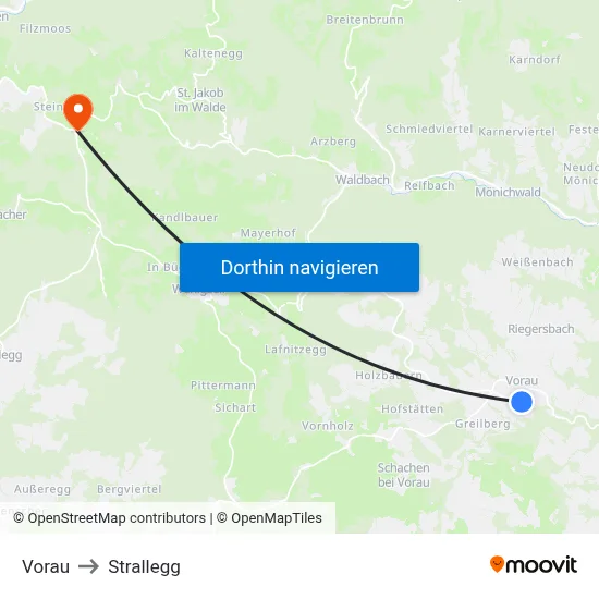 Vorau to Strallegg map