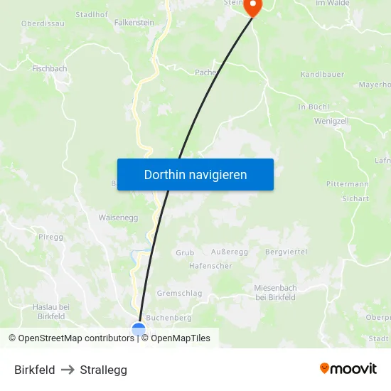 Birkfeld to Strallegg map