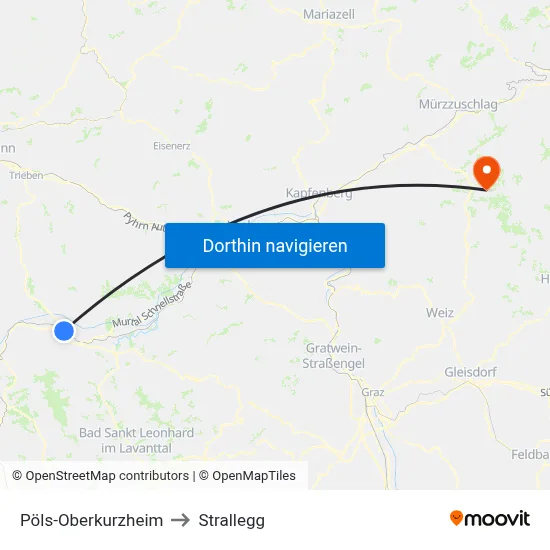 Pöls-Oberkurzheim to Strallegg map