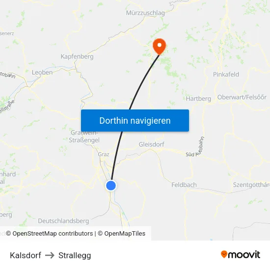Kalsdorf to Strallegg map