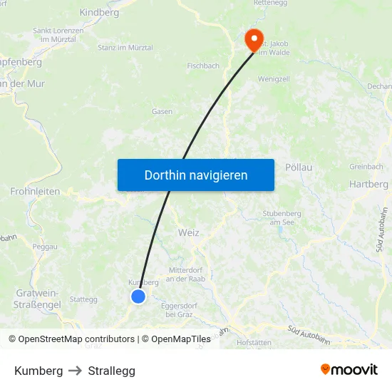 Kumberg to Strallegg map
