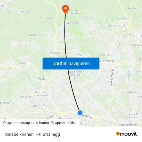 Sinabelkirchen to Strallegg map