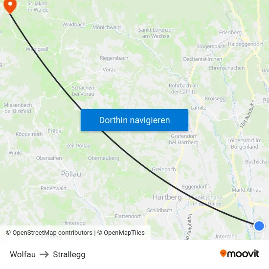 Wolfau to Strallegg map