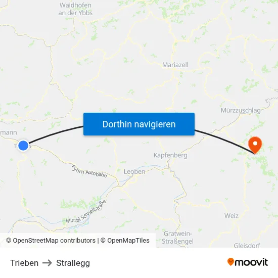 Trieben to Strallegg map