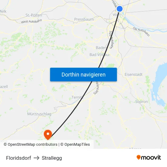 Floridsdorf to Strallegg map