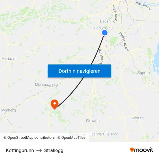 Kottingbrunn to Strallegg map