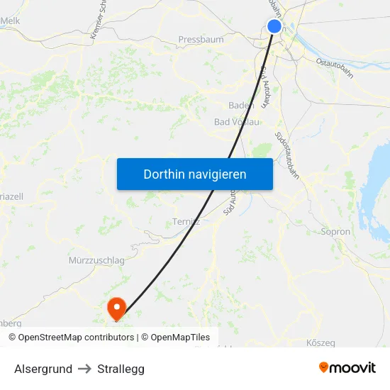 Alsergrund to Strallegg map