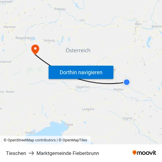 Tieschen to Marktgemeinde Fieberbrunn map