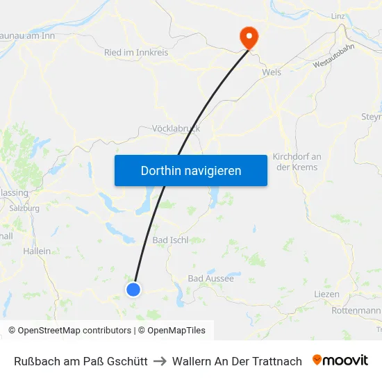 Rußbach am Paß Gschütt to Wallern An Der Trattnach map