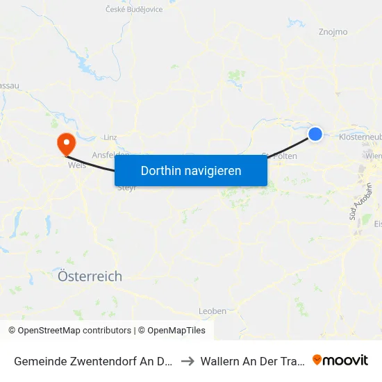 Gemeinde Zwentendorf An Der Donau to Wallern An Der Trattnach map