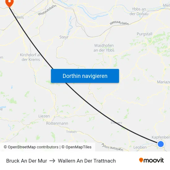 Bruck An Der Mur to Wallern An Der Trattnach map