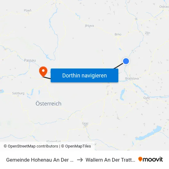 Gemeinde Hohenau An Der March to Wallern An Der Trattnach map