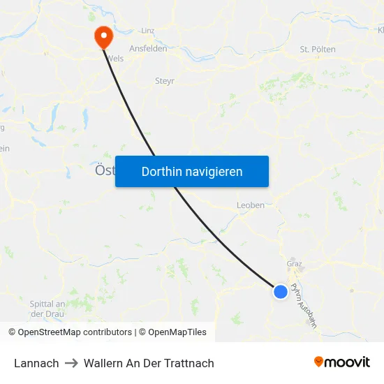 Lannach to Wallern An Der Trattnach map