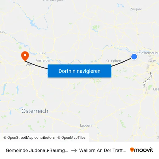Gemeinde Judenau-Baumgarten to Wallern An Der Trattnach map