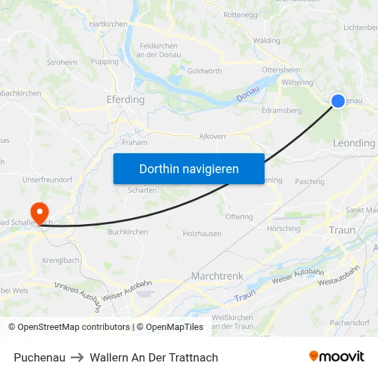 Puchenau to Wallern An Der Trattnach map