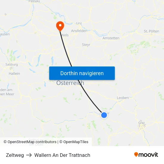 Zeltweg to Wallern An Der Trattnach map