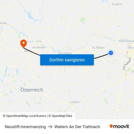 Neustift-Innermanzing to Wallern An Der Trattnach map