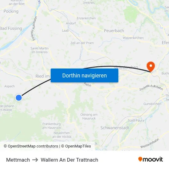 Mettmach to Wallern An Der Trattnach map