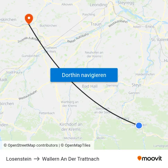 Losenstein to Wallern An Der Trattnach map