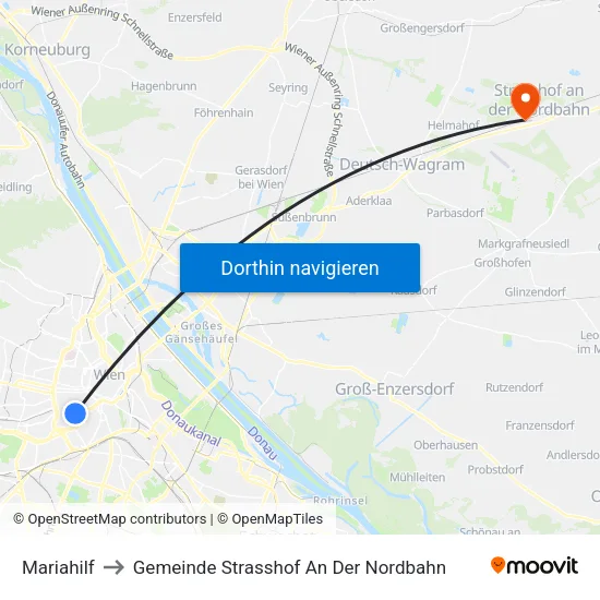 Mariahilf to Gemeinde Strasshof An Der Nordbahn map