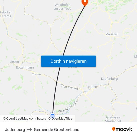 Judenburg to Gemeinde Gresten-Land map