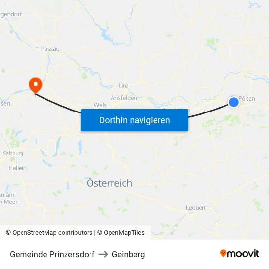 Gemeinde Prinzersdorf to Geinberg map